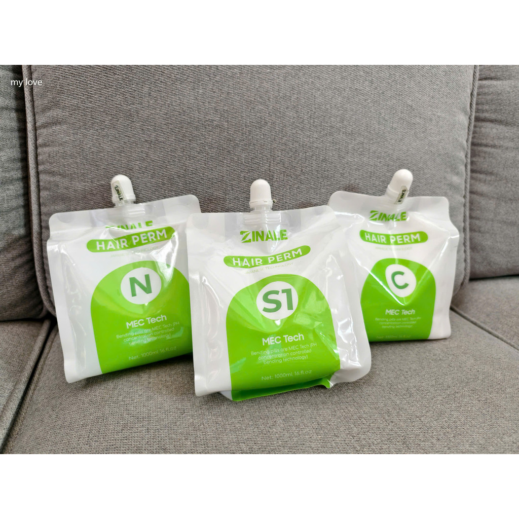 Thuốc duỗi tóc Zinale Perm  hữu cơ organic ép uốn tóc tại salon phục hồi tóc hư tổn nặng  túi 1000mlx3 az008