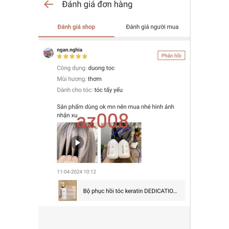 Bộ phục hồi tóc keratin DEDICATION 250 - 500ml  AZ008
