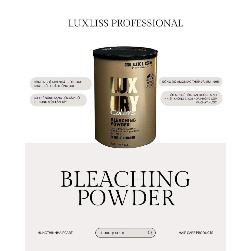 Bột tẩy tóc keratin luxury Luxliss hũ 500ml - Nâng sáng cấp độ 9