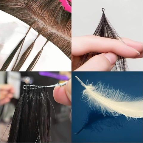 Tóc nối lông vũ 100% tóc thật đen - Tóc tẩy dày đều AZ008