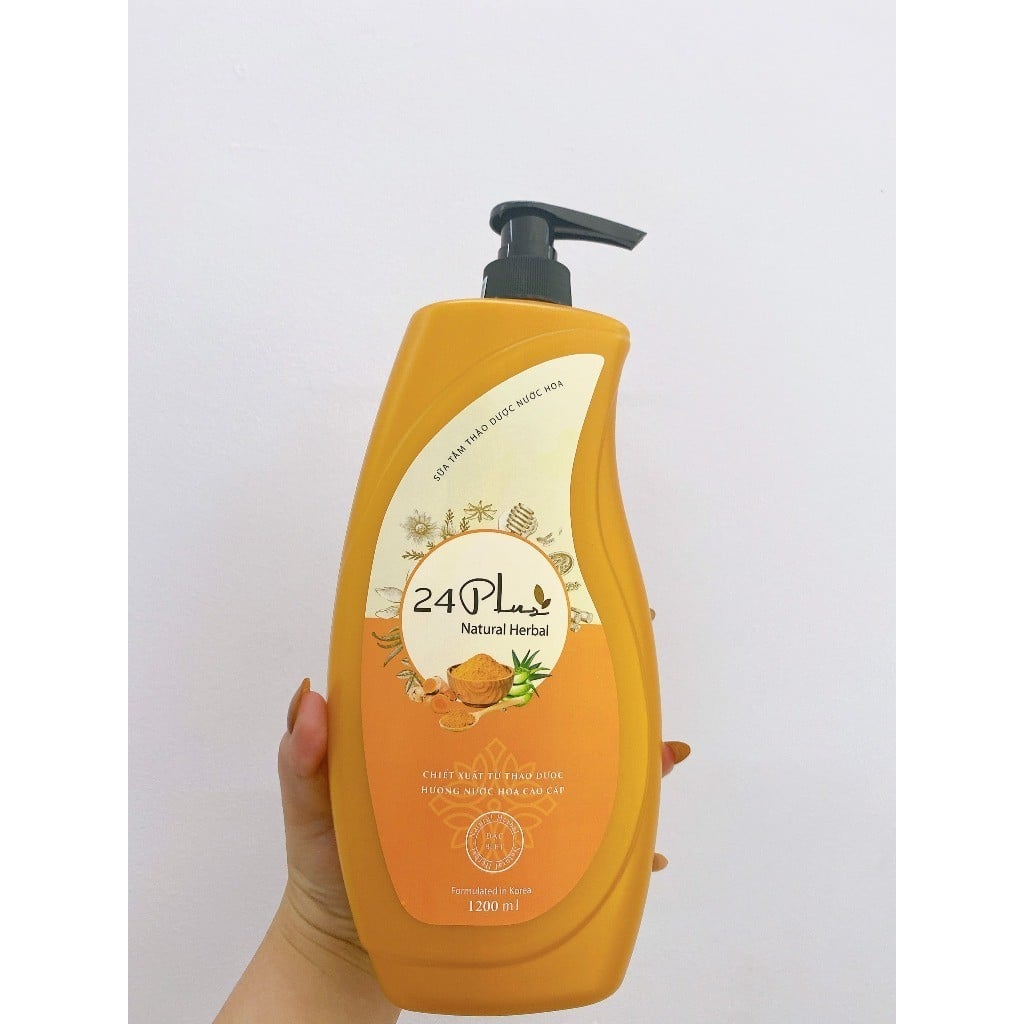Sữa tắm thảo dược hương nước hoa 24Plus màu cam 1200ml - Tặng nón ủ tóc