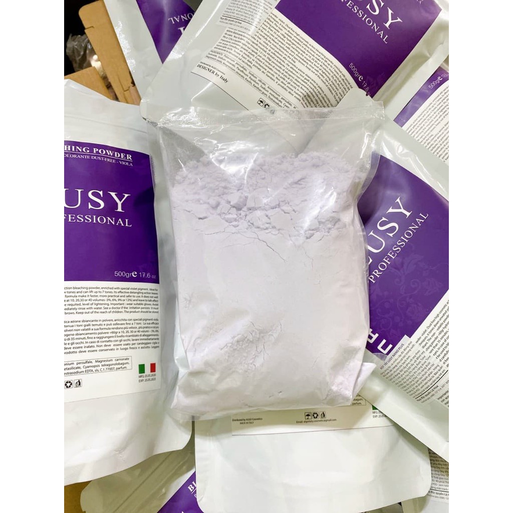 Bột Tẩy Tóc Tím Collagen Lusy 500gr - Tẩy Mạnh Mẽ, Không Khô Tóc