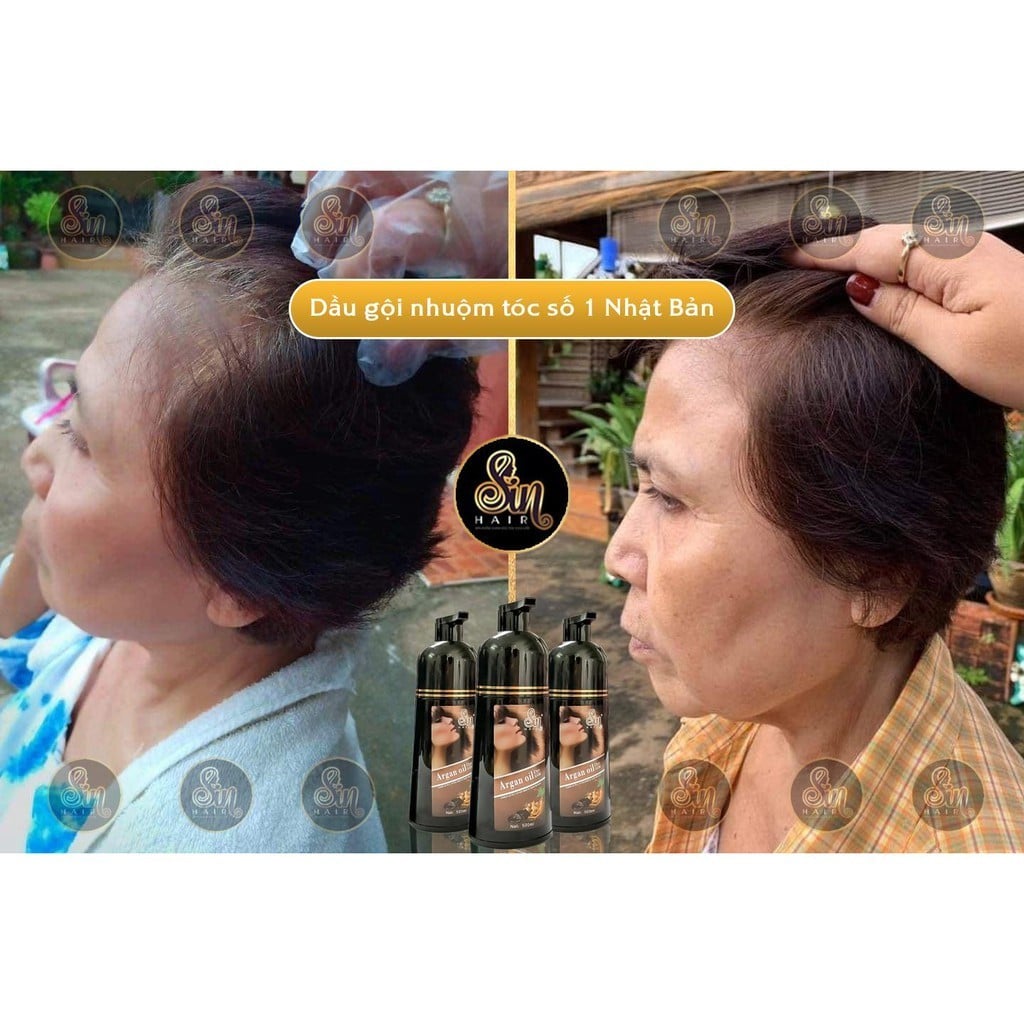 Dầu gội phủ bạc Sin Hair, dầu gội nhân sâm Nhật Bản Mẫu Mới  500ml tặng nón trùm ủ dày