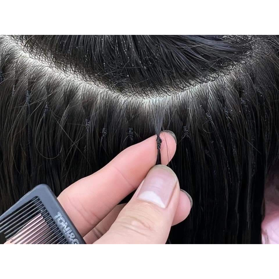 Tóc nối lông vũ 100% tóc thật đen - Tóc tẩy dày đều AZ008