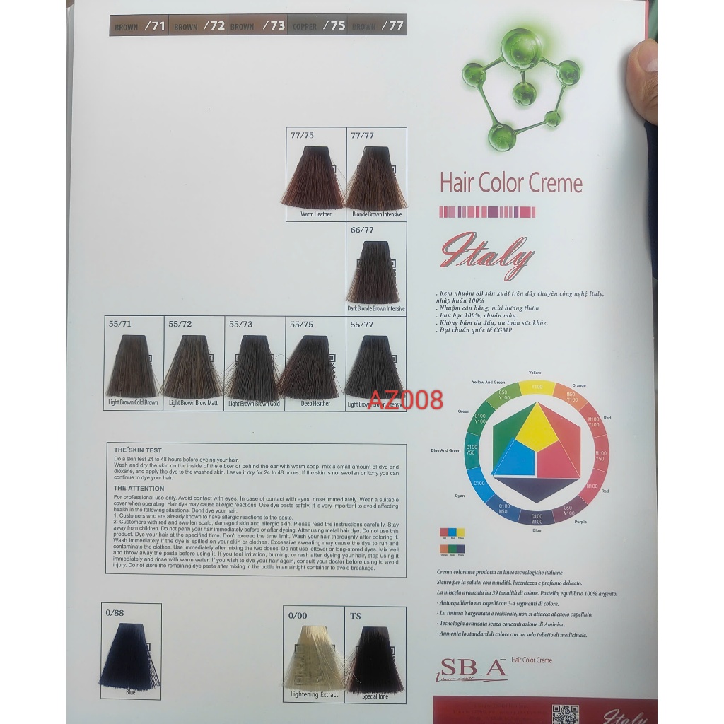 Thuốc nhuộm tóc SA SB cân bằng phủ bạc 100ml - Combo 10 tuýp màu thời trang