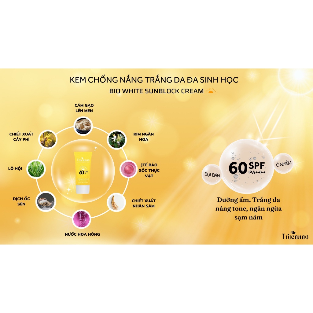 Kem Chống Nắng Trắng Da Đa Sinh Học Truenano SPF 60 PA++ 50ml