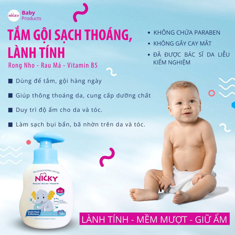 Tắm gội trẻ em Nicky lành tính mềm mượt 300ml az008