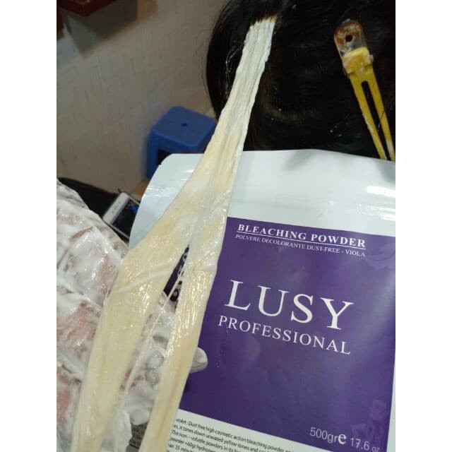 Bột Tẩy Tóc Tím Collagen Lusy 500gr - Tẩy Mạnh Mẽ, Không Khô Tóc