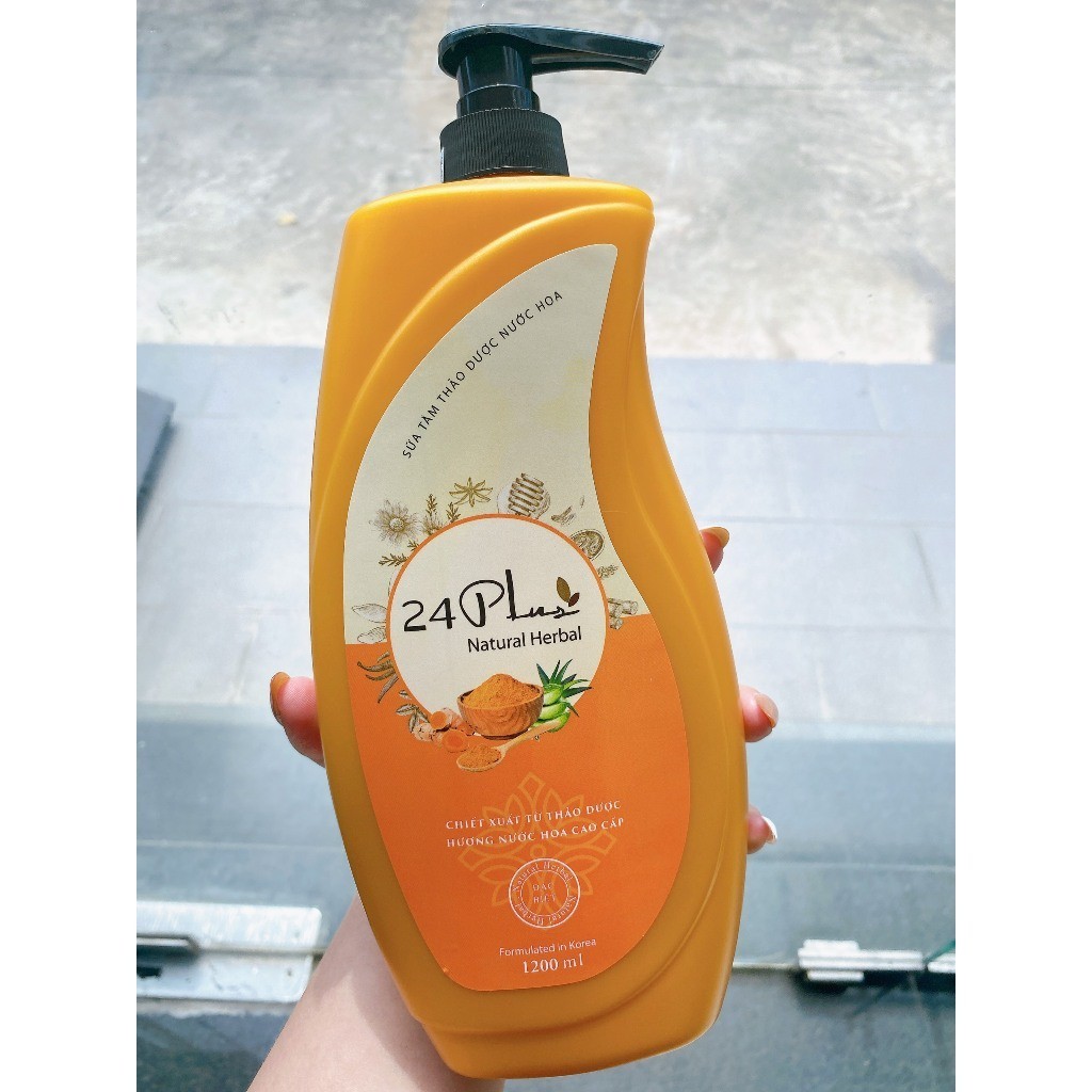 Sữa tắm thảo dược hương nước hoa 24Plus màu cam 1200ml - Tặng nón ủ tóc
