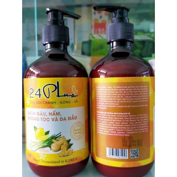 Dầu gội 24plus chanh gừng sả chai 500ml az008 tặng nón trùm ủ tóc