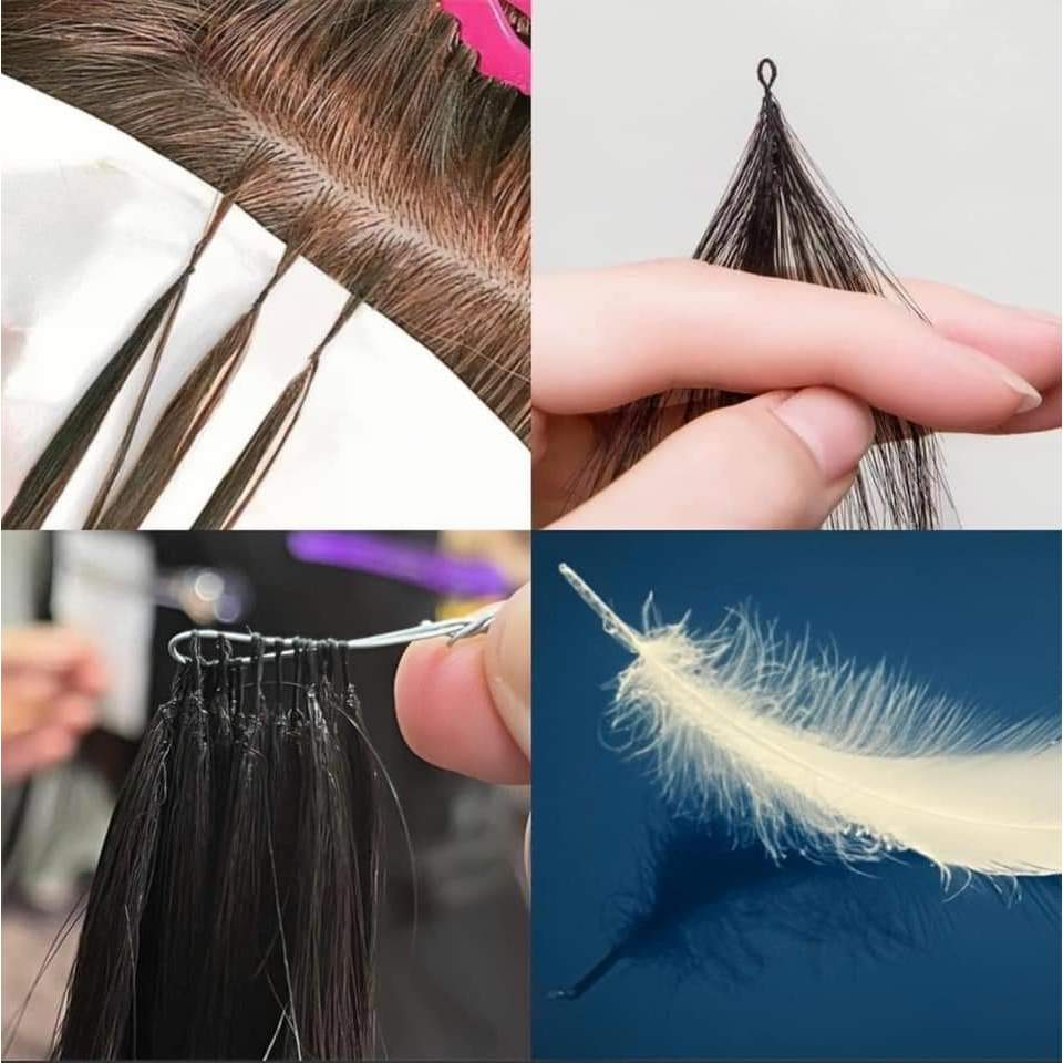Tóc Nối Lông Vũ 100% Tự Nhiên - Tóc Đen & Tóc Tẩy Combo 10 Tép