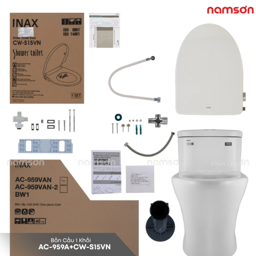  Bàn Cầu 1 Khối AC-959A+CW-S15VN Nắp Rửa Cơ 