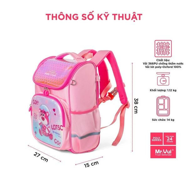 Balo chống gù cấp 1 Mr Vui hình hoạt hình dễ thương cho bé trai bé gái, quai trợ lực, chống nước, học sinh tiểu học 1038