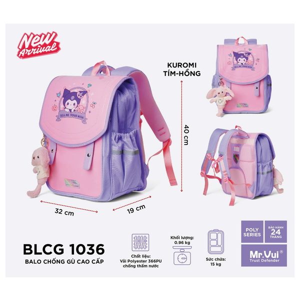 Balo chống gù cấp 1 Mr Vui hình hoạt hình dễ thương cho bé trai bé gái, quai trợ lực, chống nước, học sinh tiểu học 1036