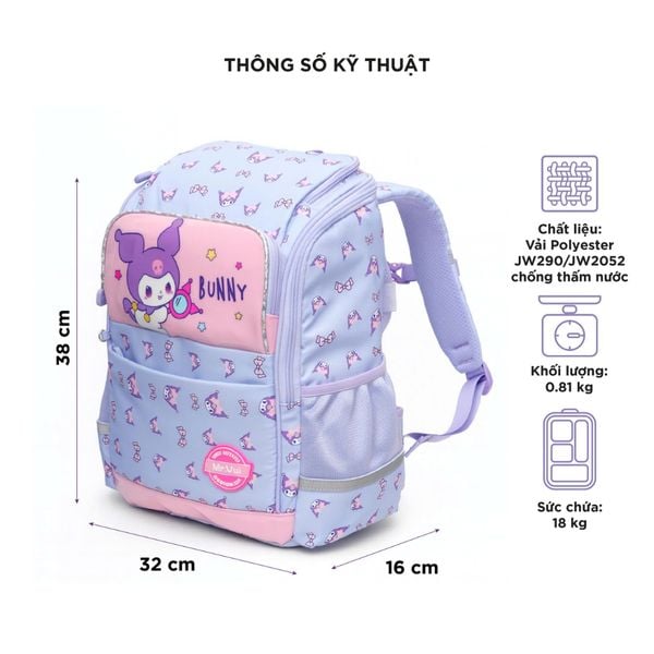 Balo chống gù lưng Mr. Vui 1044, cặp học sinh cấp 1, tiểu học, đi học cho bé trai, bé gái chống thấm
