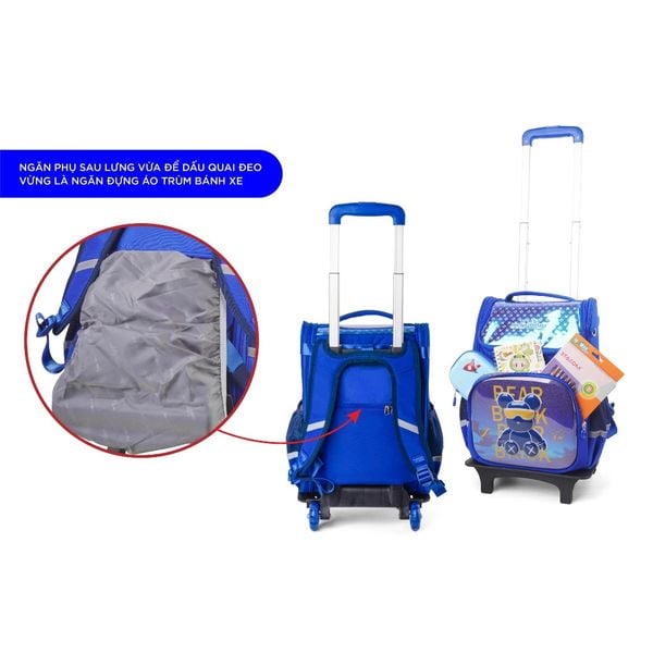 Balo kéo Mr Vui BLK 1040, cặp kéo cho bé trai, bé gái cấp 1, học sinh tiểu học chống thấm cao cấp