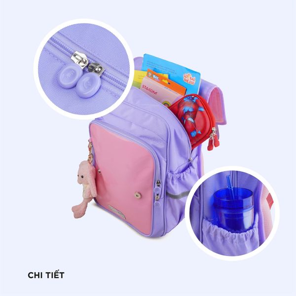 Balo chống gù cấp 1 Mr Vui hình hoạt hình dễ thương cho bé trai bé gái, quai trợ lực, chống nước, học sinh tiểu học 1036
