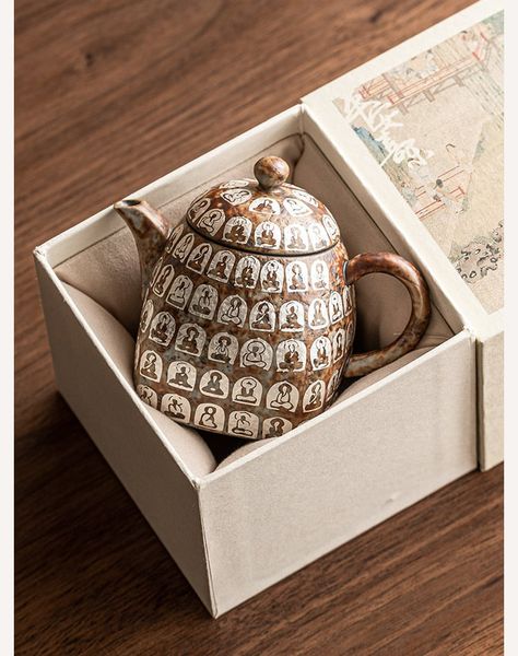 Ấm trà thiền họa tiết vạn Phật phong cách Wabi-Sabi