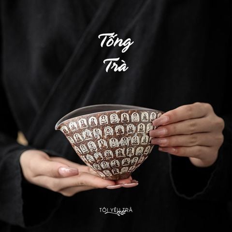 Chén Tống Trà Đạo Họa Tiết Vạn Phật Bạc Phong Cách Wabi-Sabi