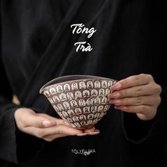 Chén Tống Trà Đạo Họa Tiết Vạn Phật Bạc Phong Cách Wabi-Sabi