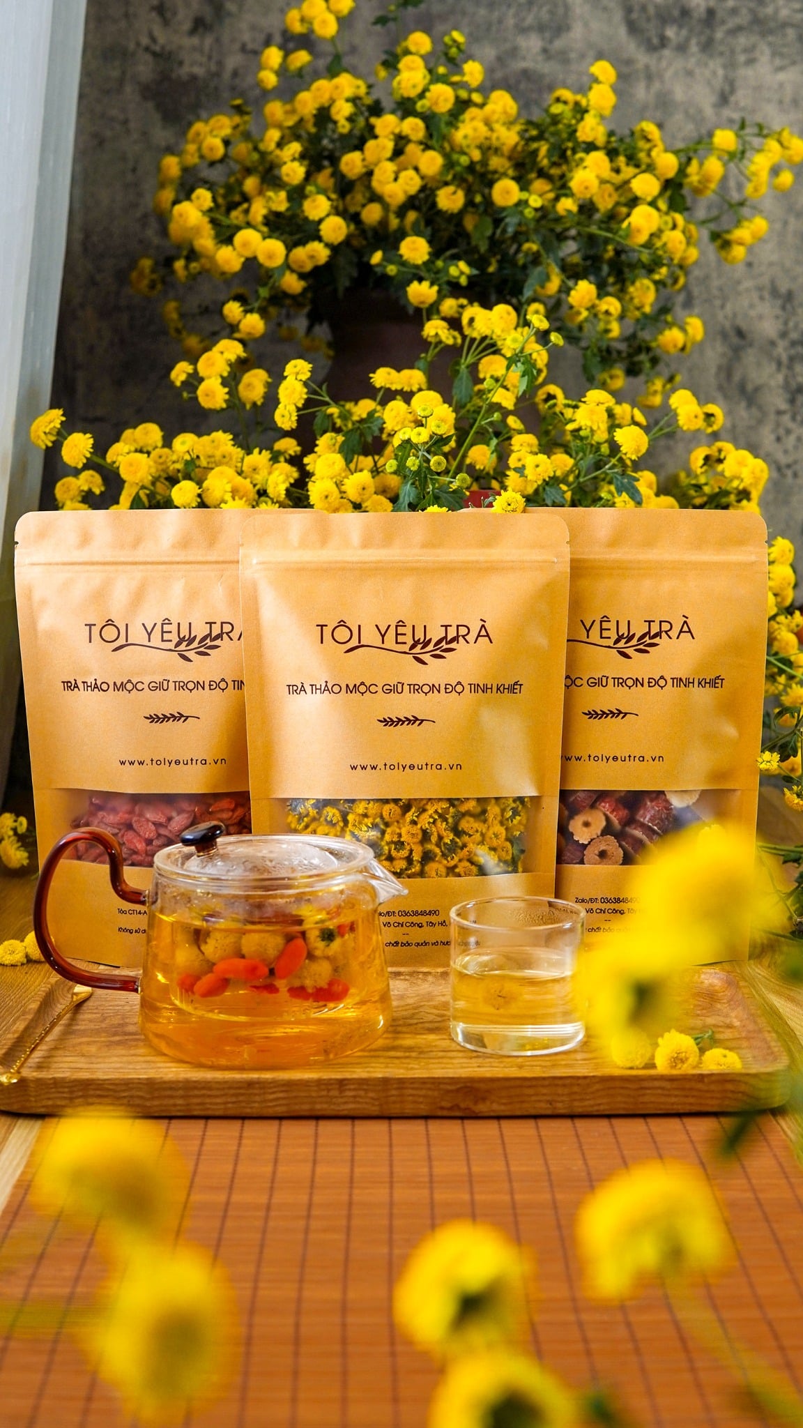 Combo 3 Gói Trà Hoa Cúc Chi, Kỷ Tử, Táo Đỏ Giúp Ngủ Ngon An Thần