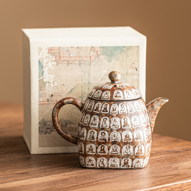 Ấm trà thiền họa tiết vạn Phật phong cách Wabi-Sabi
