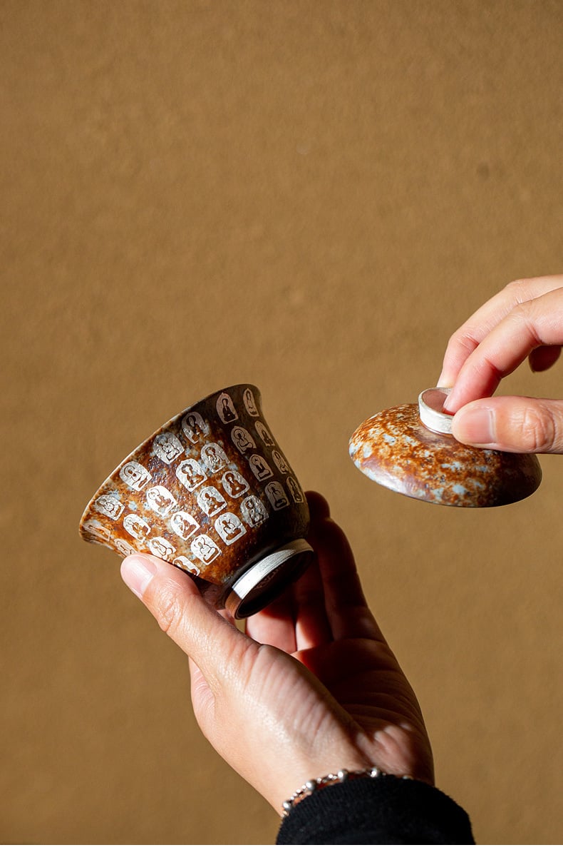 Chén Khải Pha Trà Họa Tiết Vạn Phật Phong Cách Wabi-Sabi