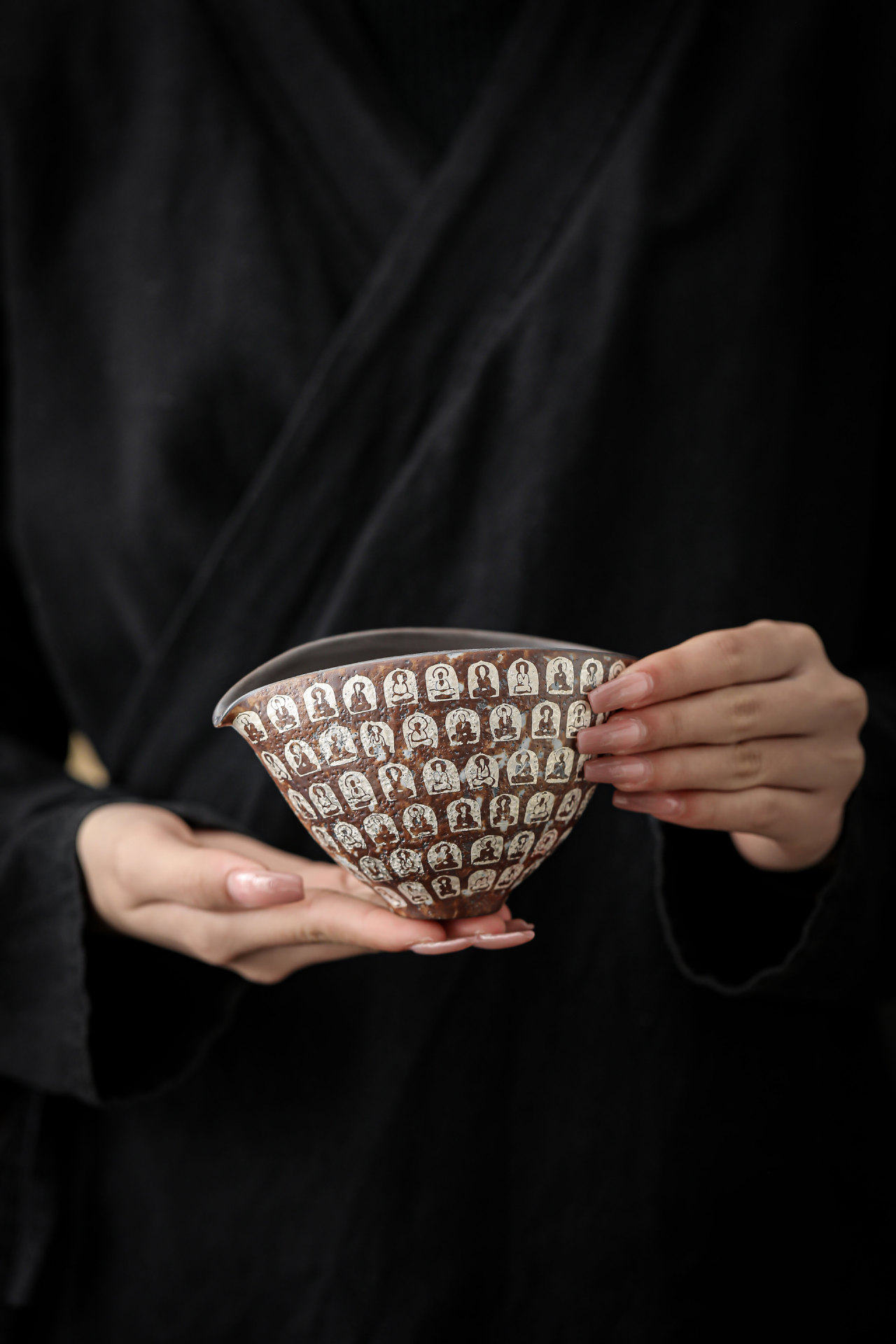 Chén Tống Trà Đạo Họa Tiết Vạn Phật Bạc Phong Cách Wabi-Sabi