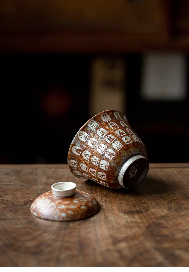 Chén Khải Pha Trà Họa Tiết Vạn Phật Phong Cách Wabi-Sabi
