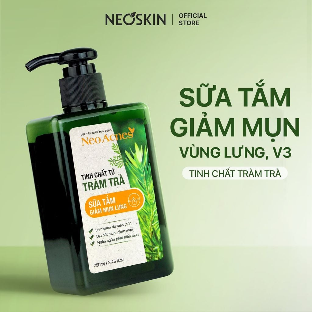 Sữa tắm mụn lưng, giảm nang lông, ngừa thâm mụn chiết xuất Tràm trà úc và trầu không NEOSKIN 250ml