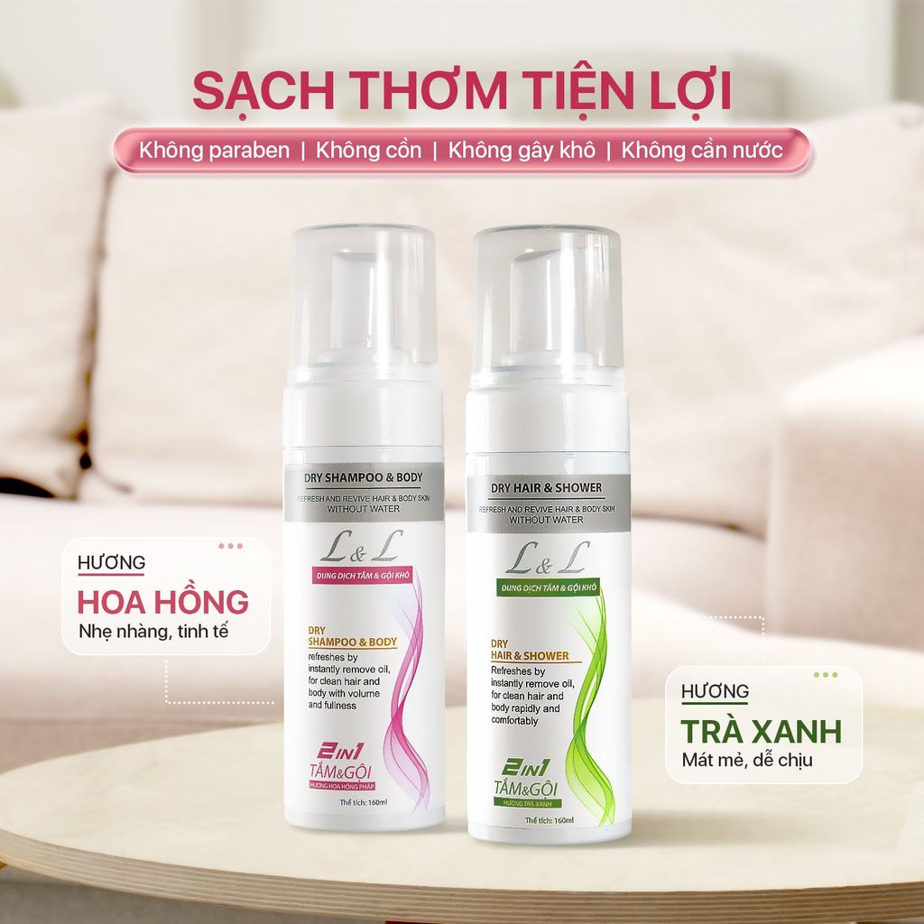 Tắm Gội Khô 2in1 L&L - Hương Trà Xanh & Hoa Hồng Pháp (160ml)