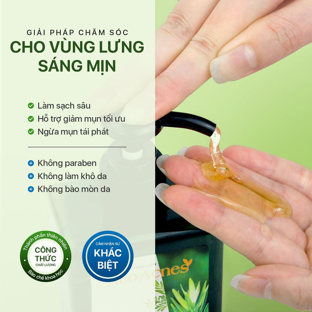 Sữa tắm mụn lưng, giảm nang lông, ngừa thâm mụn chiết xuất Tràm trà úc và trầu không NEOSKIN 250ml