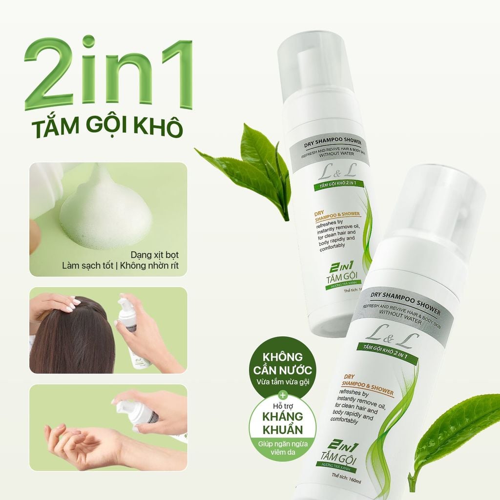 Tắm Gội Khô 2in1 L&L 160ml - Màu Xanh