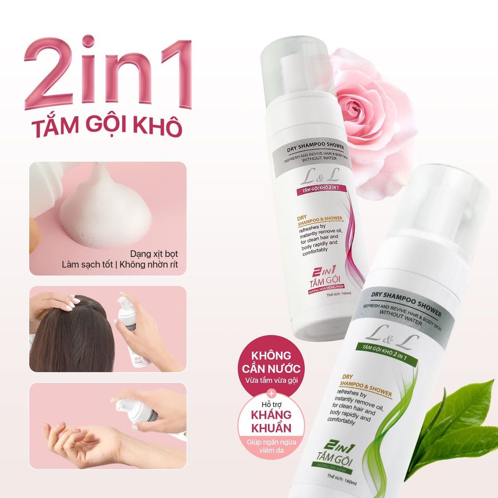 Combo 2 chai Tắm gội khô L&L - Hồng & Xanh (160ml x2)