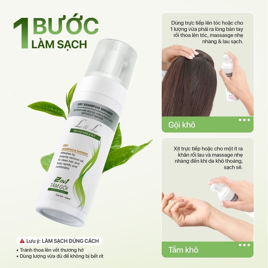 Tắm Gội Khô 2in1 L&L 160ml - Màu Xanh
