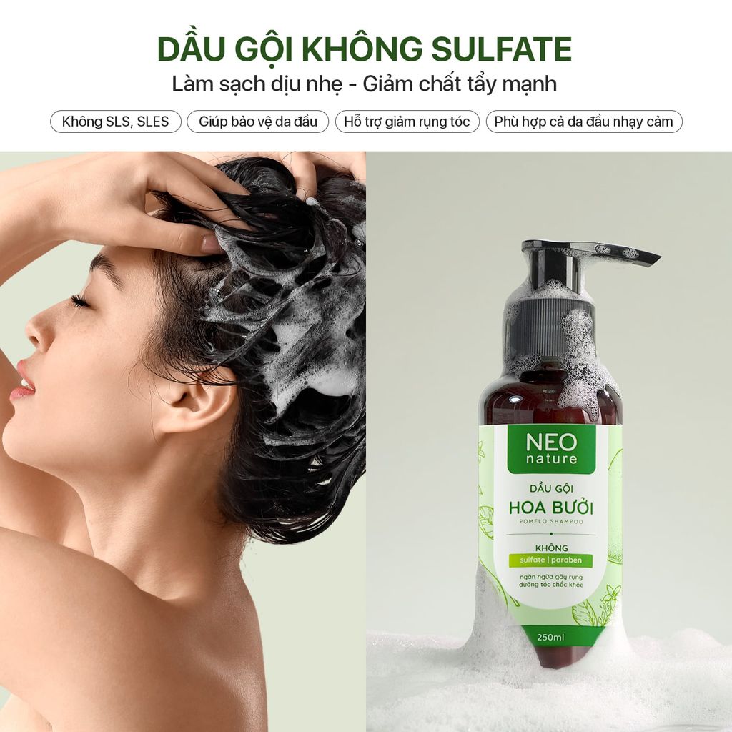 Bộ Đôi (Gội + Xả) Giảm Rụng Hỗ trợ Mọc Tóc Gồm Dầu Gội Hoa Bưởi (250ml) & Dầu Xả Hoa Bưởi Neo Nature (250ml)