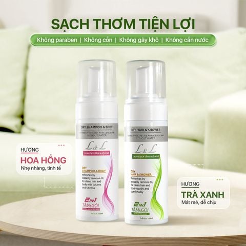 Combo 2 chai Tắm gội khô L&L - Hương Hoa hồng & Hương Trà xanh (160ml x2)