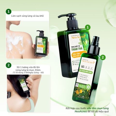 Bộ Đôi Giảm Mụn Lưng NEOACNES - Sữa Tắm & Xịt Giảm Mụn