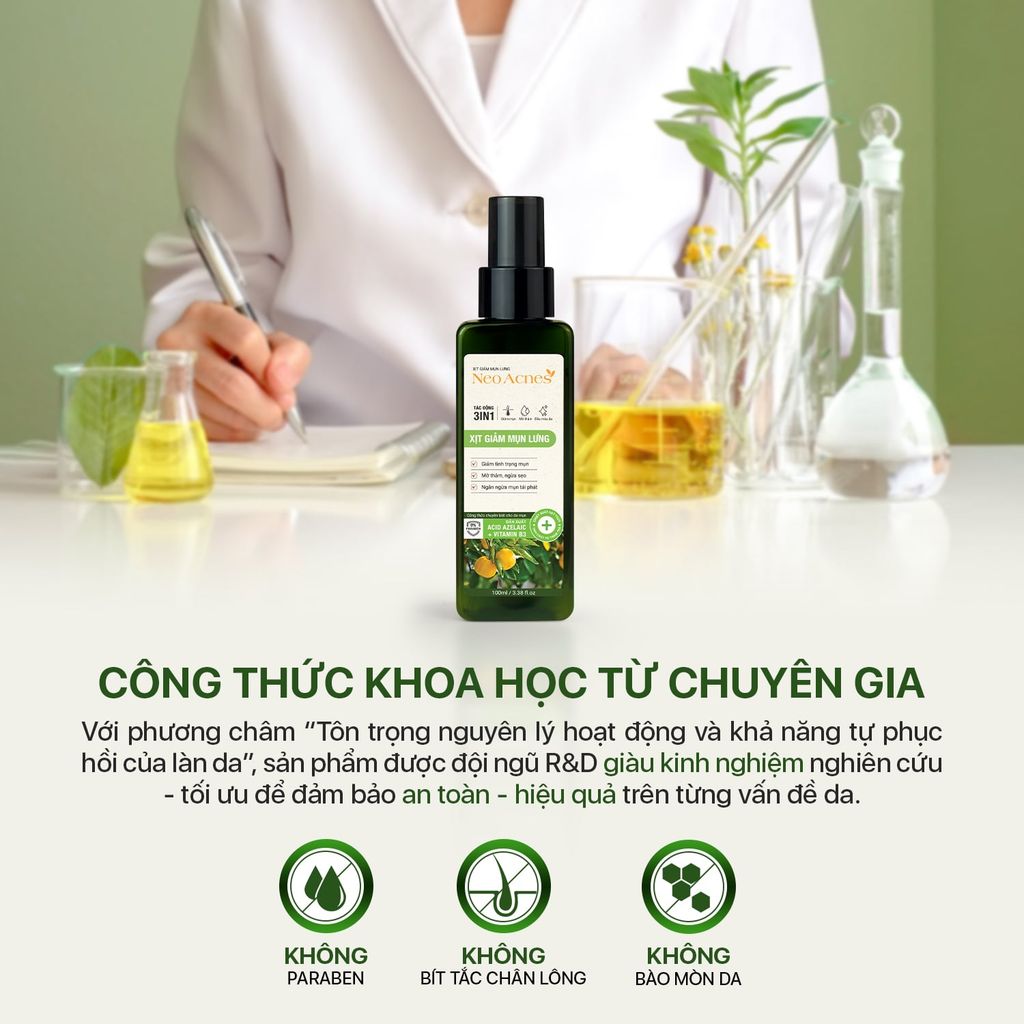 Xịt giảm mụn lưng NeoAcnes - Hỗ trợ giảm mụn cơ thể, giảm mụn lưng và ngừa thâm sẹo (100ml)