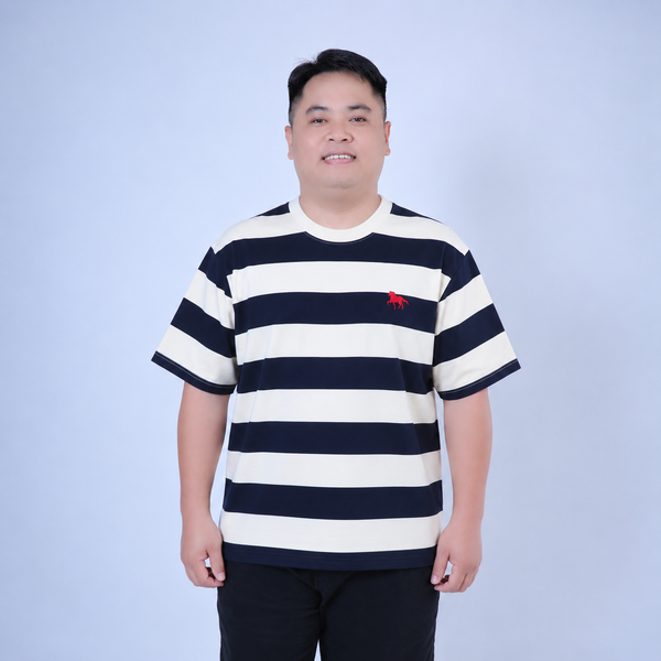 Áo thun nam big size cotton sọc thêu ngựa lịch lãm H1073