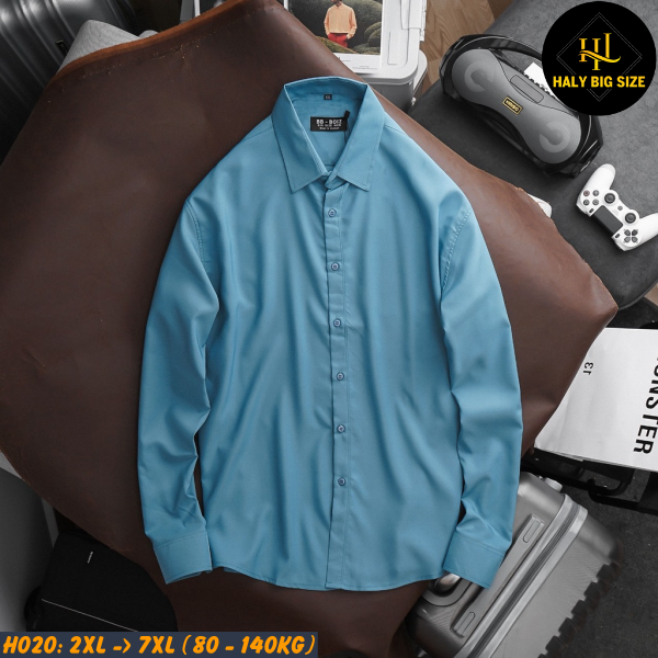 Áo sơ mi nam trơn tay dài big size kate lụa H020