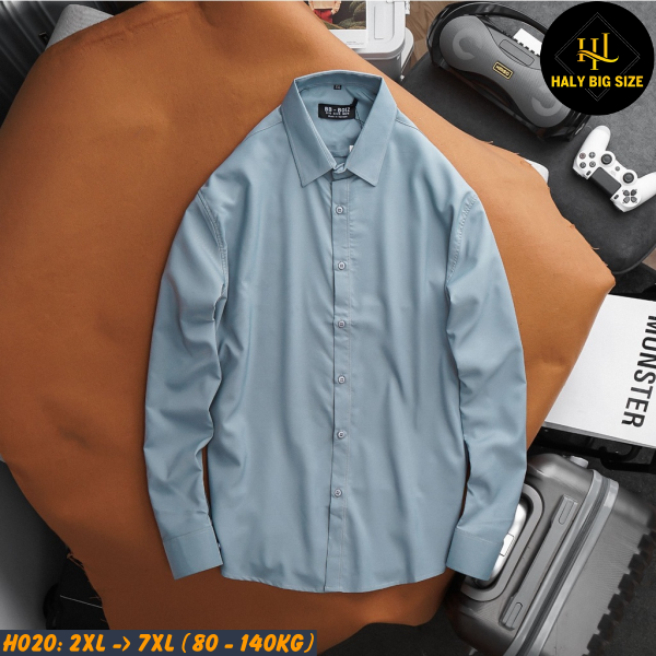 Áo sơ mi nam trơn tay dài big size kate lụa H020