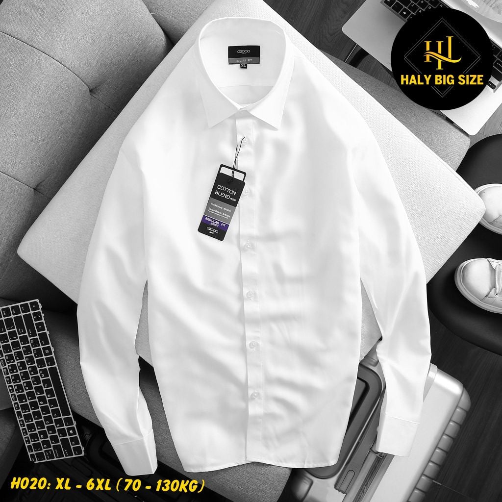 Áo sơ mi nam trơn tay dài big size kate lụa H020