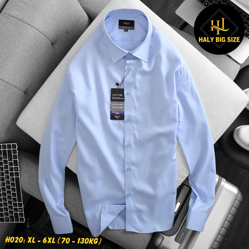 Áo sơ mi nam trơn tay dài big size kate lụa H020