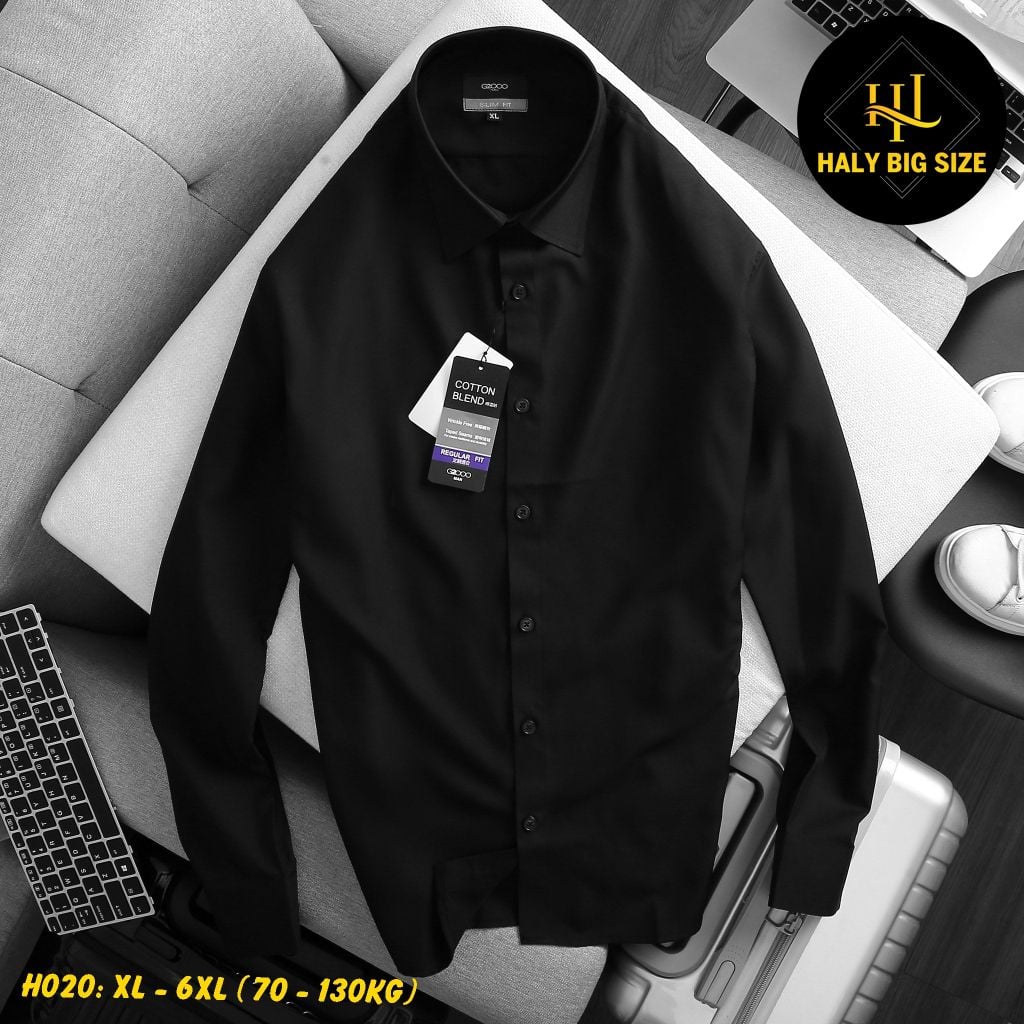 Áo sơ mi nam trơn tay dài big size kate lụa H020