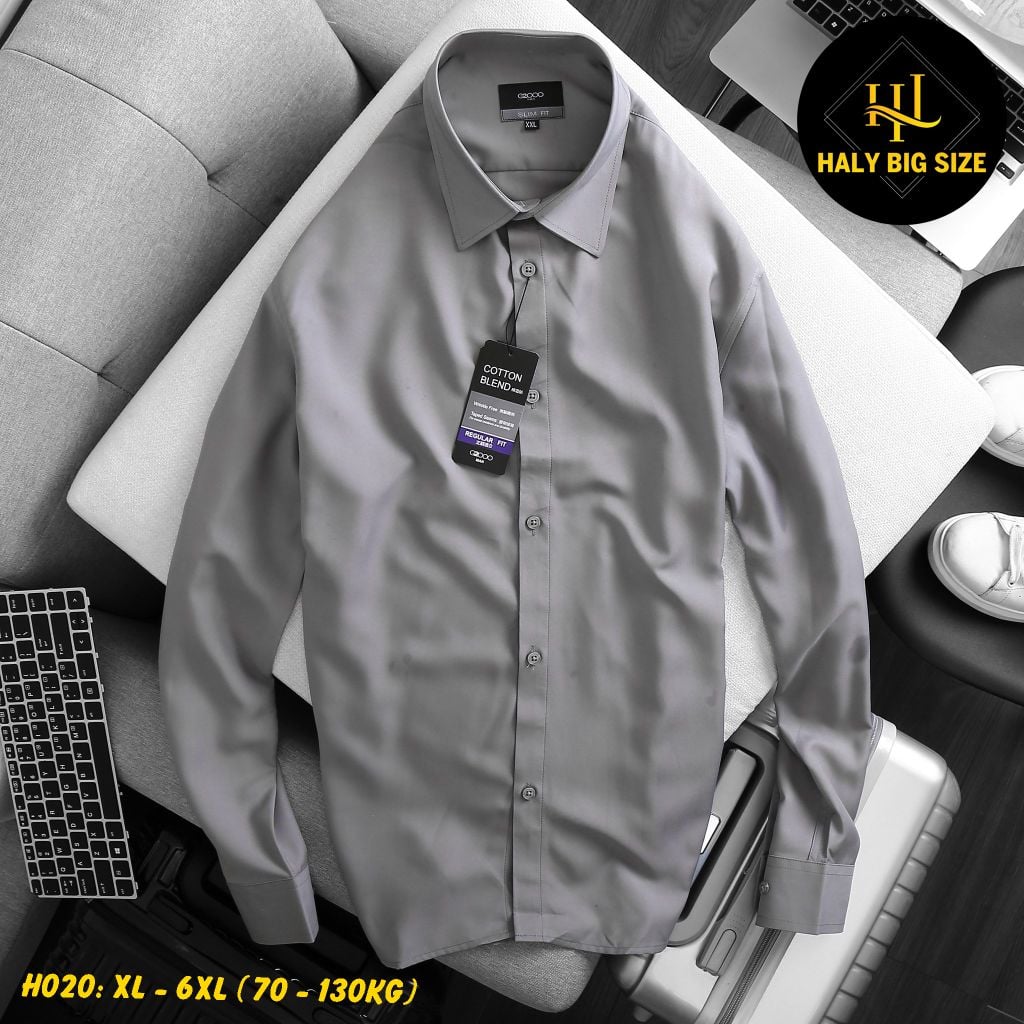 Áo sơ mi nam trơn tay dài big size kate lụa H020