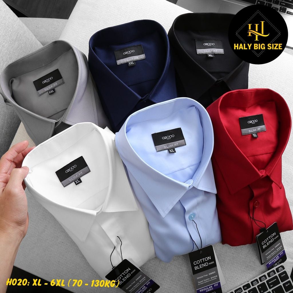 Áo sơ mi nam trơn tay dài big size kate lụa H020