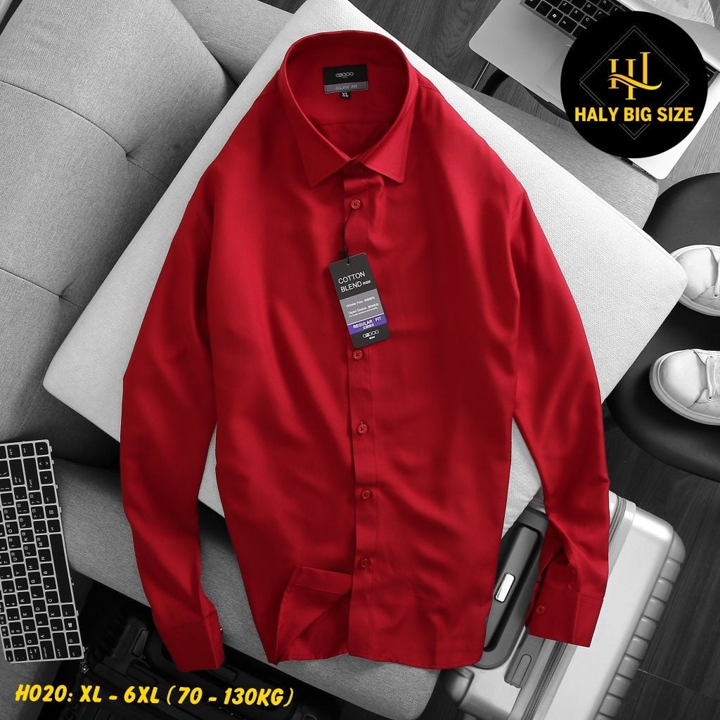 Áo sơ mi nam trơn tay dài big size kate lụa H020