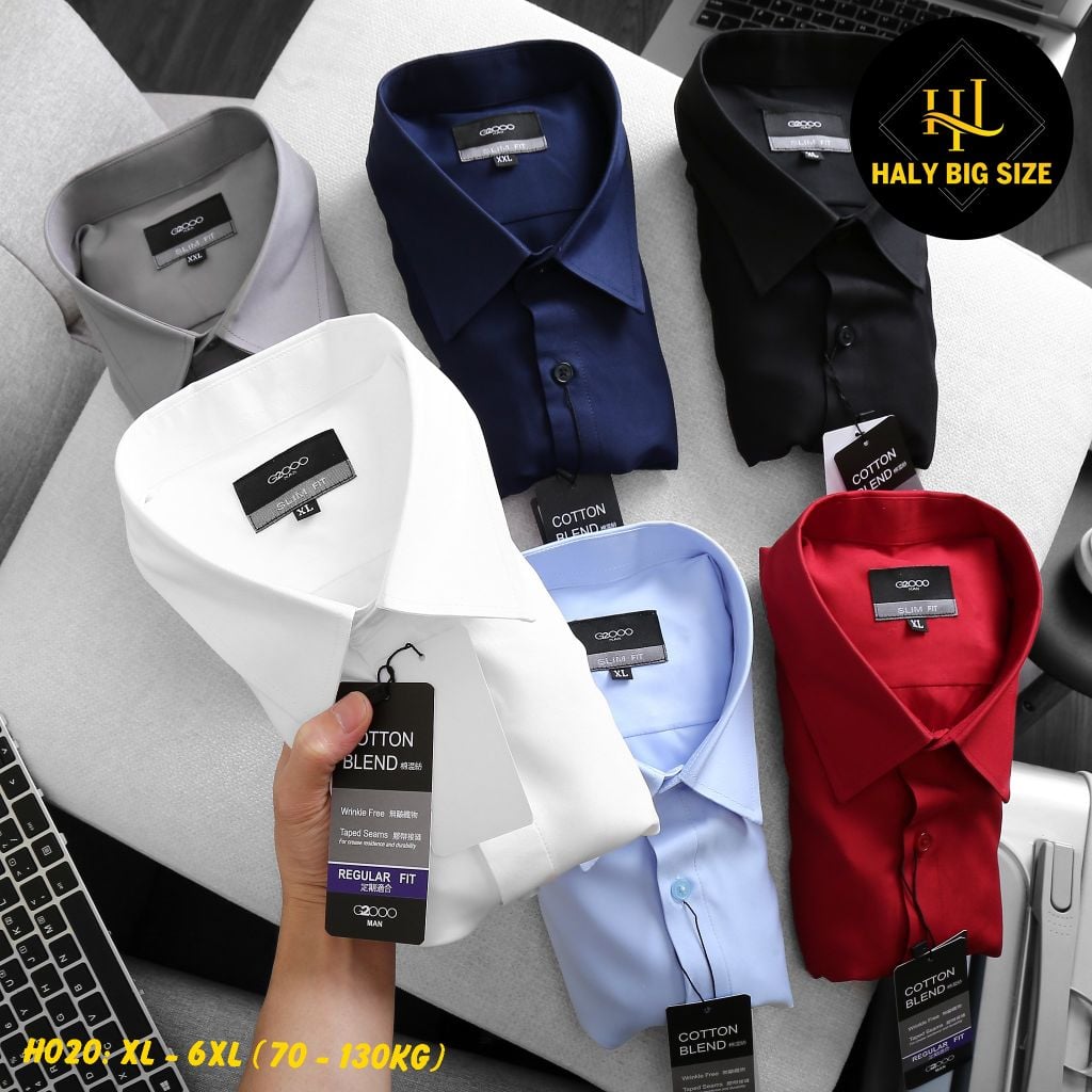 Áo sơ mi nam trơn tay dài big size kate lụa H020