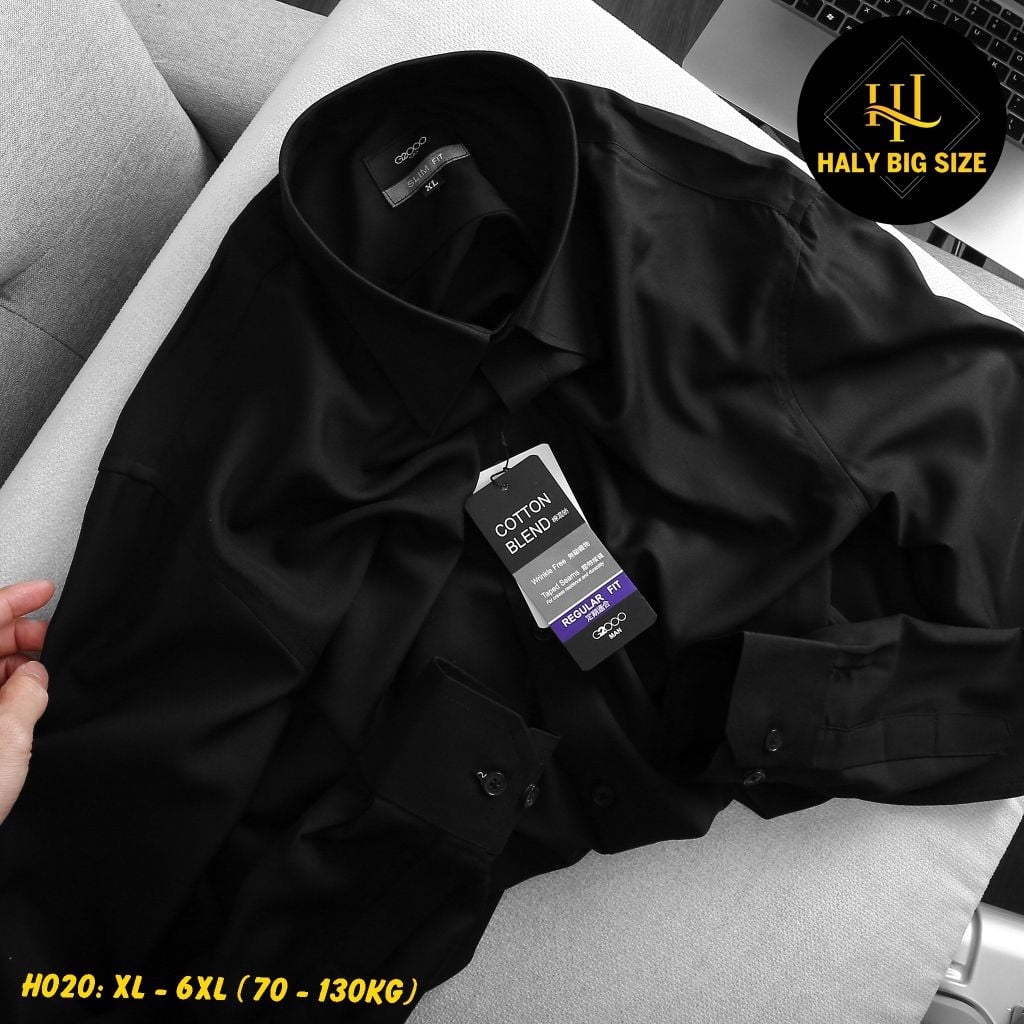 Áo sơ mi nam trơn tay dài big size kate lụa H020
